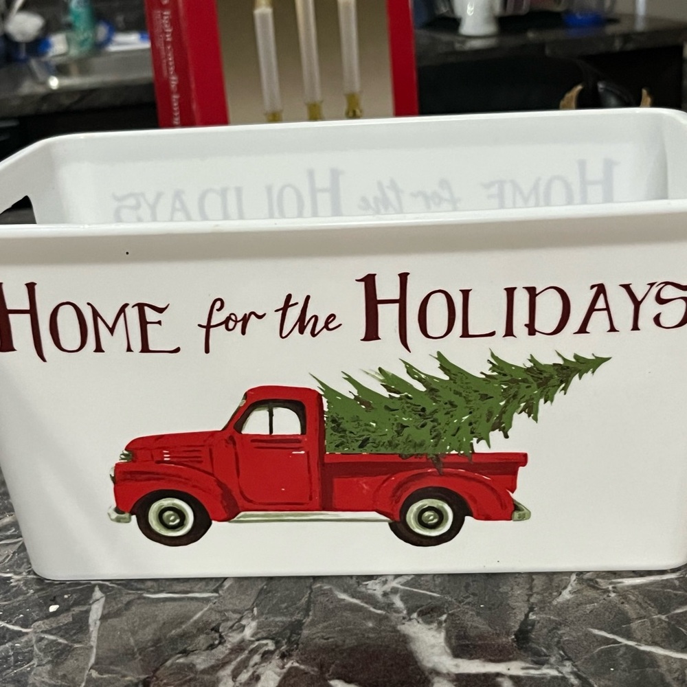 Home for the Holidays Red Truck Decorative Container